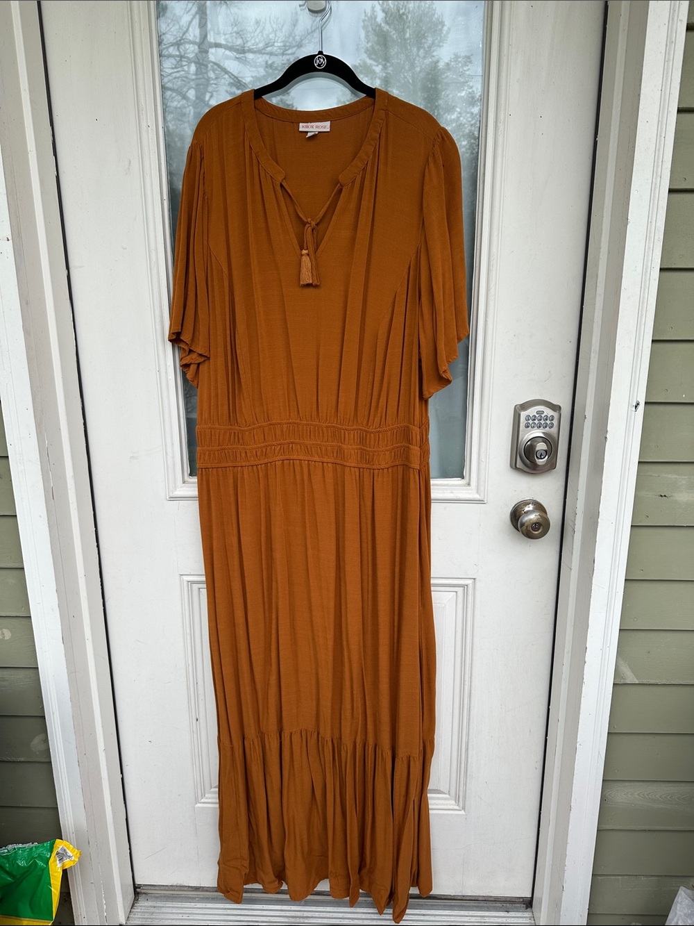 NWOT Knox Rose Tassel-Neck Maxi Dress in Rust/Copper (2X)